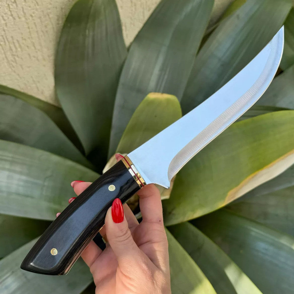 Faca Artesanal Cabana Grill Profissional Churrasco Aço Inox com Bainha de Couro