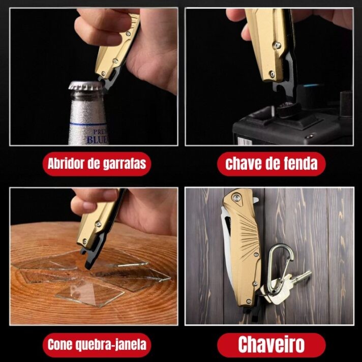 Canivete Drangueta Saque Rápido Dourado e Preto C/ Trava