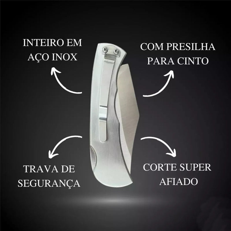 Canivete Personalizado Inox Acabamento Premium Com Presilha E Trava De Seguranca