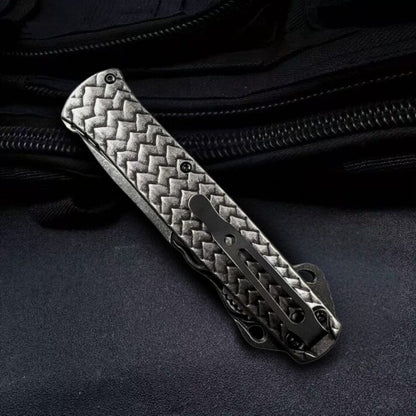 Canivete De Aço Inox Dragão Chinês Em Relevo Saque Rápido C/ Clipe E Trava