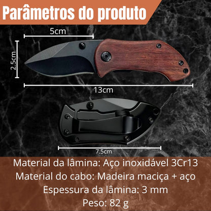 Canivete de Bolso Minimalist Wood Lâmina Inox Black e Cabo em Madeira Nobre