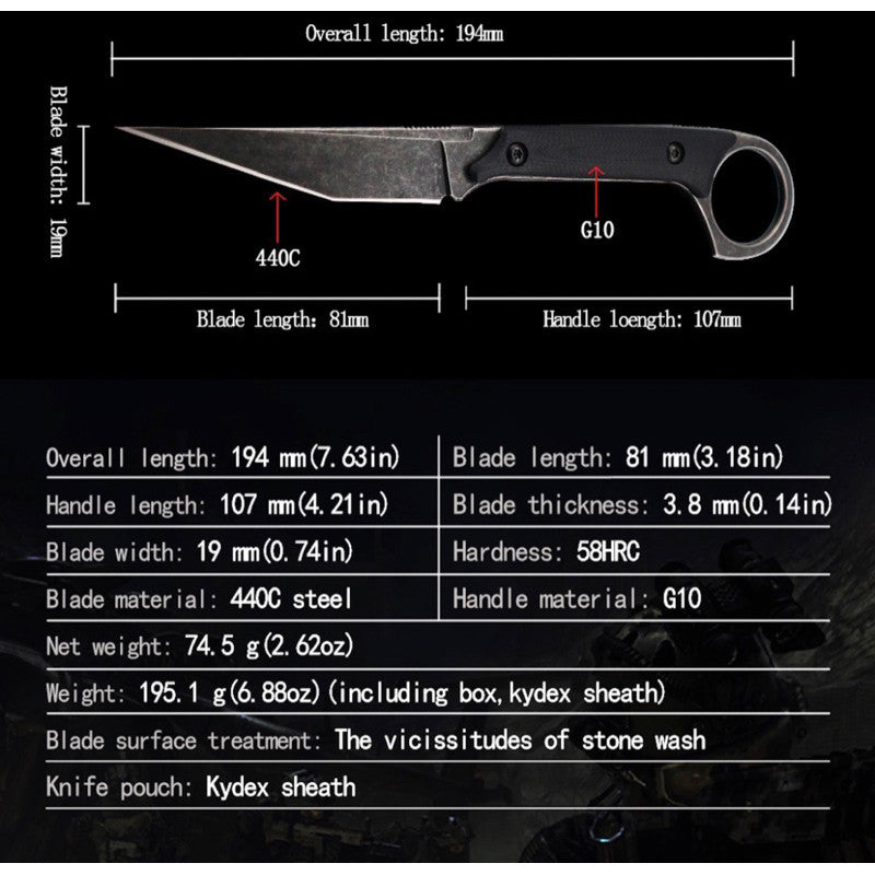Faca Tanto Full Tang Cabo G10 C/ bainha Em Kydex Sk-1