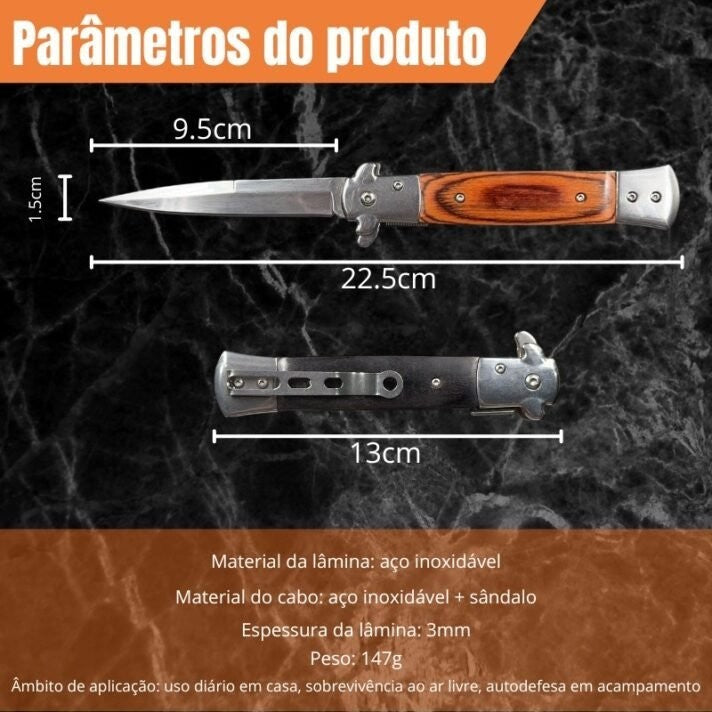 Canivete Personalizado Madeira Milano Mafia Stilleto Lamina Aço