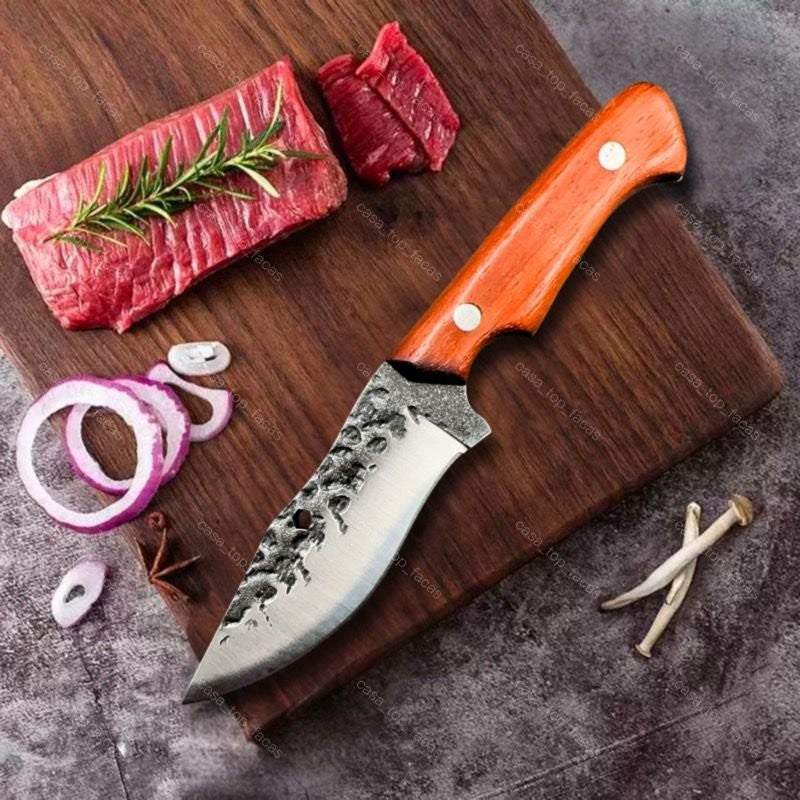 Faca Pequi Compacta Profissional Aço Inox com Bainha de Luxo