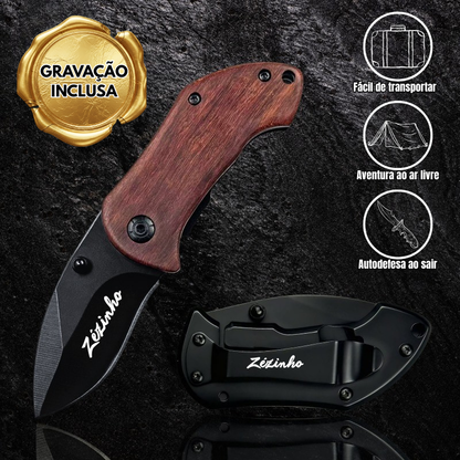 Canivete de Bolso Minimalist Wood Lâmina Inox Black e Cabo em Madeira Nobre