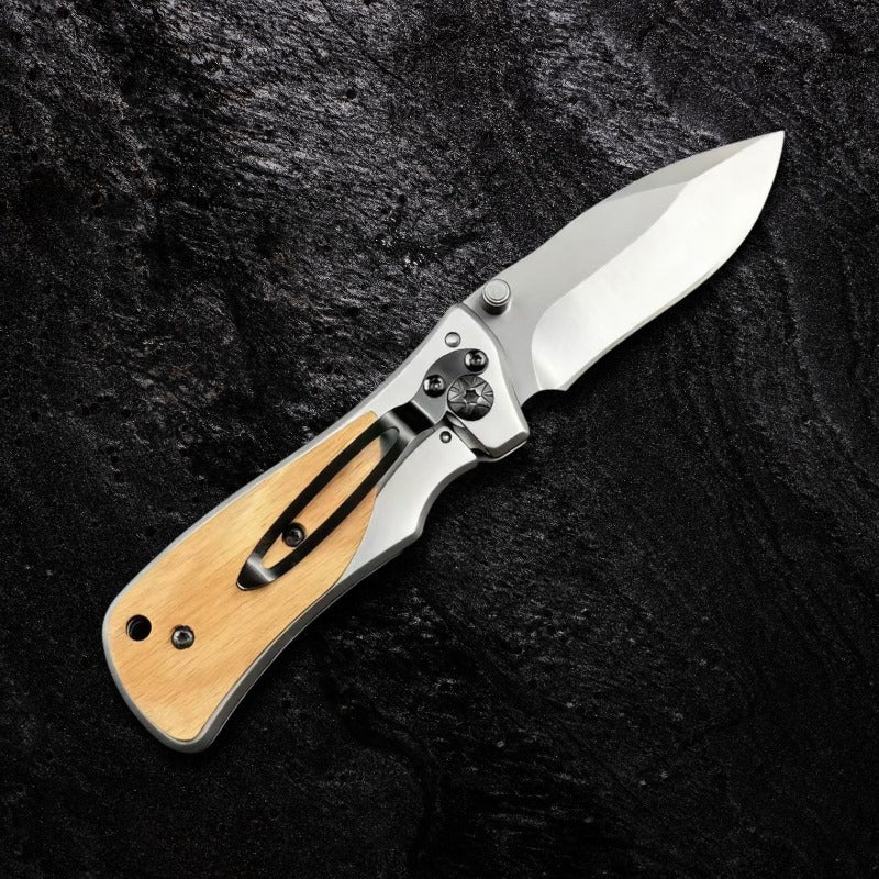 Canivete Personalizado Nogueira Utilitário Profissional Aço Inox com Clip