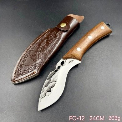 Faca Curvo Kukri Fulltang Sobrevivência C/ Bainha De Couro FC-12