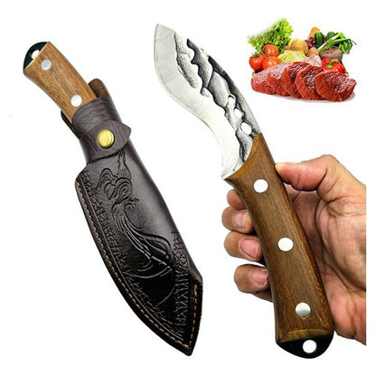 Faca Curvo Kukri Fulltang Sobrevivência C/ Bainha De Couro FC-12