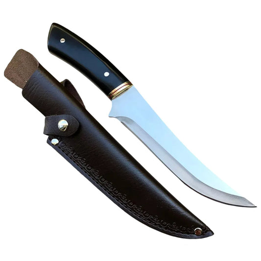 Faca Artesanal Cabana Grill Profissional Churrasco Aço Inox com Bainha de Couro