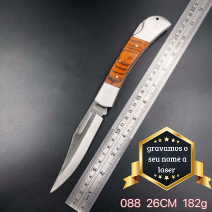 Canivete Personalizado Stainless Steel Inox Cabo Madeira