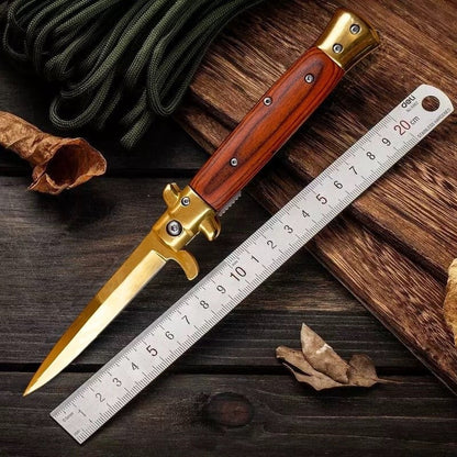 Canivete Personalizado Madeira Milano Mafia Stilleto Lamina Aço