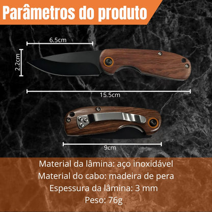 Canivete Pear de Bolso Aço Inox Black com Cabo em Madeira de Pera