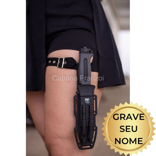 Faca de Sobrevivência Gotham Personalizada com Pederneira Pedra Bússola Apito