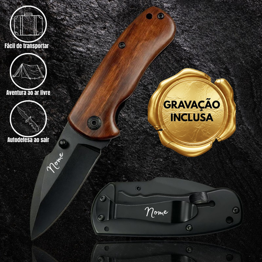 Canivete Utilitário Personalizado CF-49 Lâmina em Aço e Cabo em Madeira Maciça
