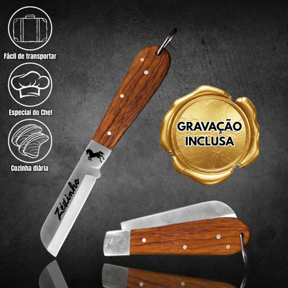 Canivete Pica Fumo Aço Inox e Cabo de Madeira