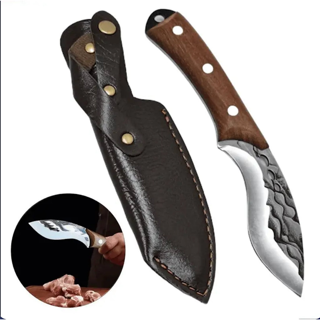 Faca Curvo Kukri Fulltang Sobrevivência C/ Bainha De Couro FC-12
