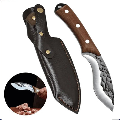 Faca Curvo Kukri Fulltang Sobrevivência C/ Bainha De Couro FC-12
