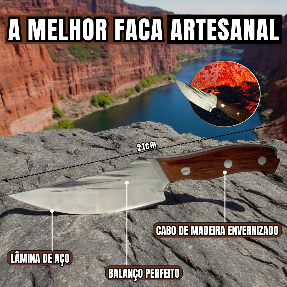 Faca Explorer Cozinha Profissional Full Tang Aço Inox com Cabo em Jacarandá