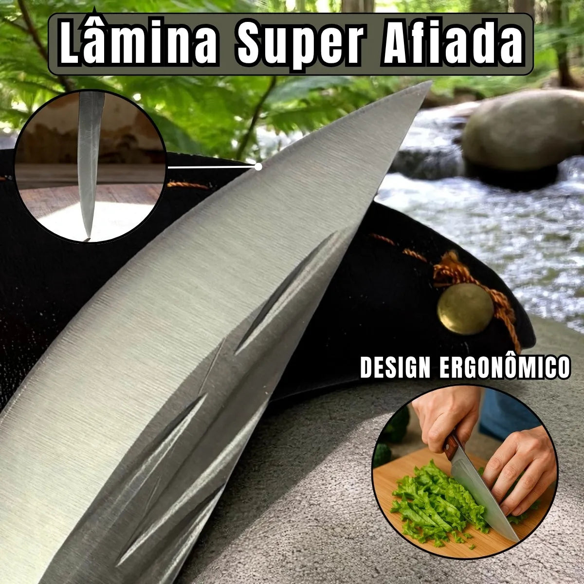 Faca Explorer Cozinha Profissional Full Tang Aço Inox com Cabo em Jacarandá