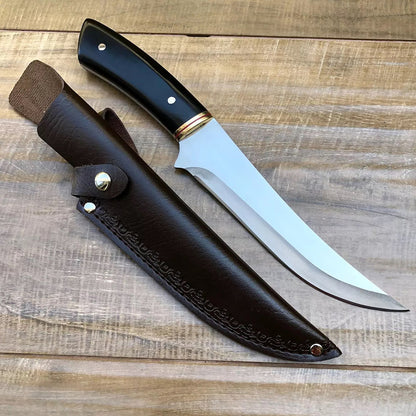 Faca Artesanal Cabana Grill Profissional Churrasco Aço Inox com Bainha de Couro