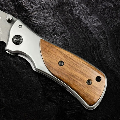 Canivete Personalizado Nogueira Utilitário Profissional Aço Inox com Clip