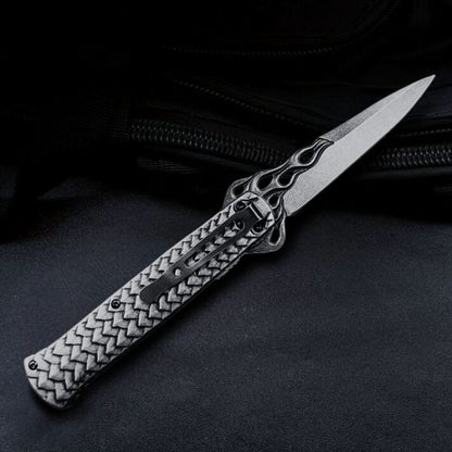 Canivete De Aço Inox Dragão Chinês Em Relevo Saque Rápido C/ Clipe E Trava