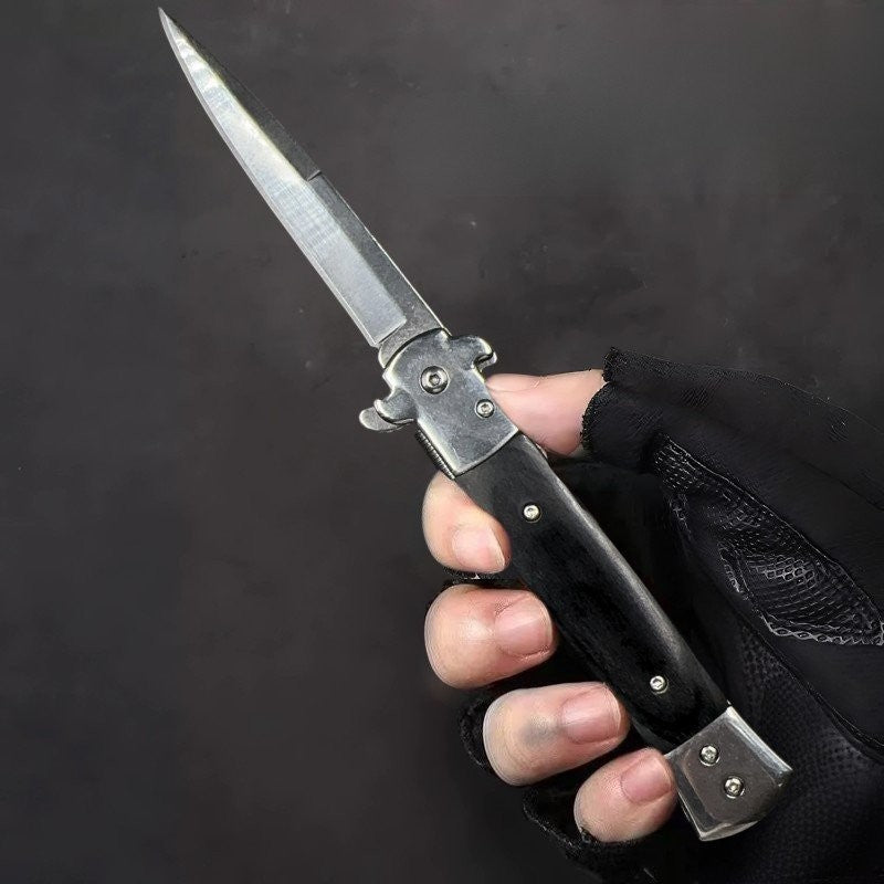 Canivete Personalizado Madeira Milano Mafia Stilleto Lamina Aço