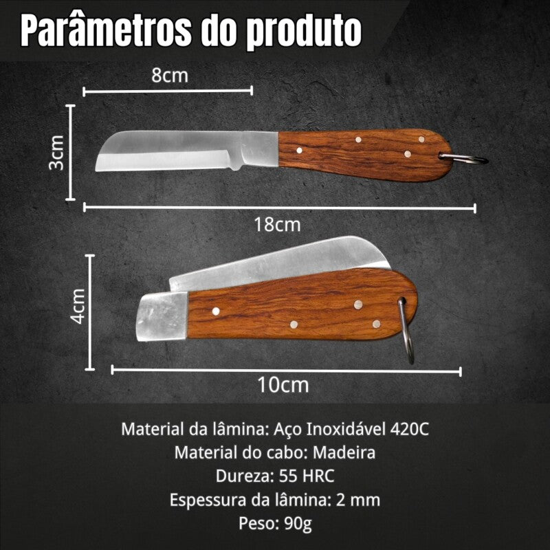 Canivete Pica Fumo Aço Inox e Cabo de Madeira