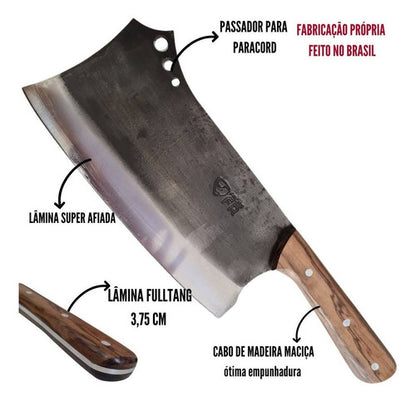 Cutelo Pampa Profissional 8" Full Tang com Cabo de Madeira e Bainha