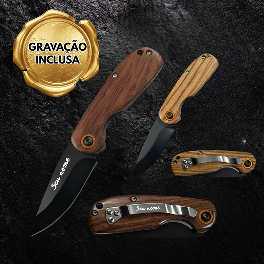 Canivete Pear de Bolso Aço Inox Black com Cabo em Madeira de Pera