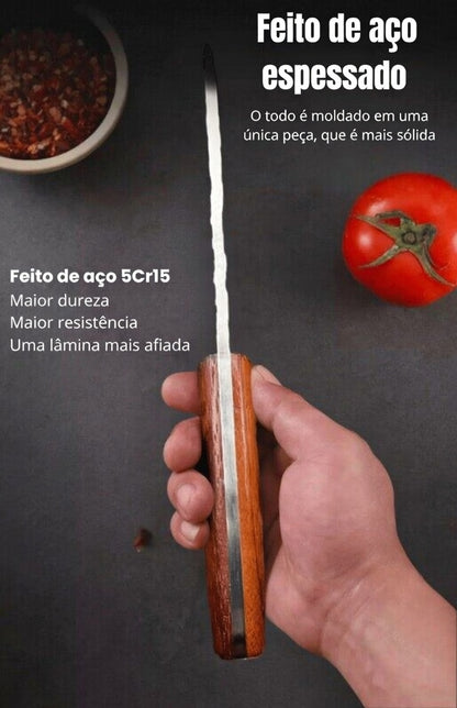 Faca Cutelo Robust Forjado Aço 5Cr15 com Bainha de Couro