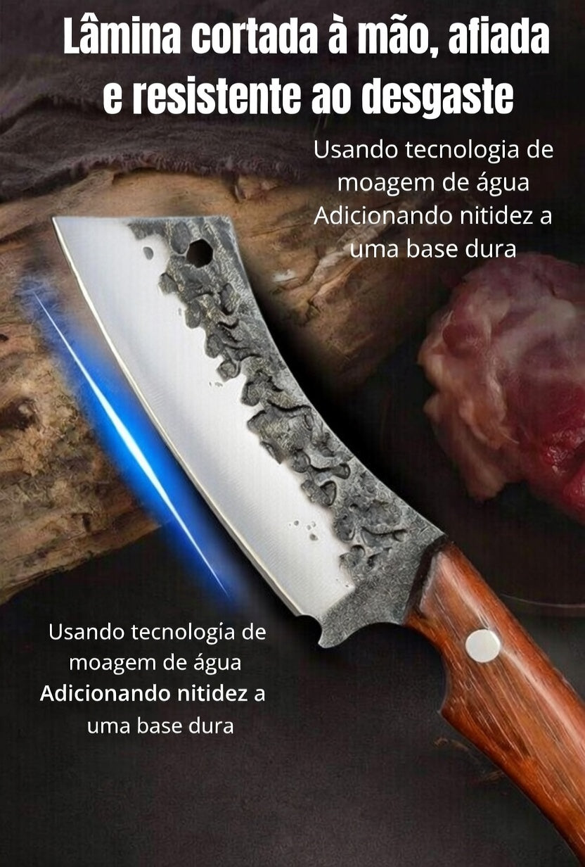 Faca Cutelo Robust Forjado Aço 5Cr15 com Bainha de Couro