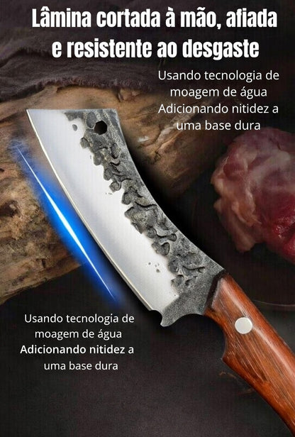 Faca Cutelo Robust Forjado Aço 5Cr15 com Bainha de Couro