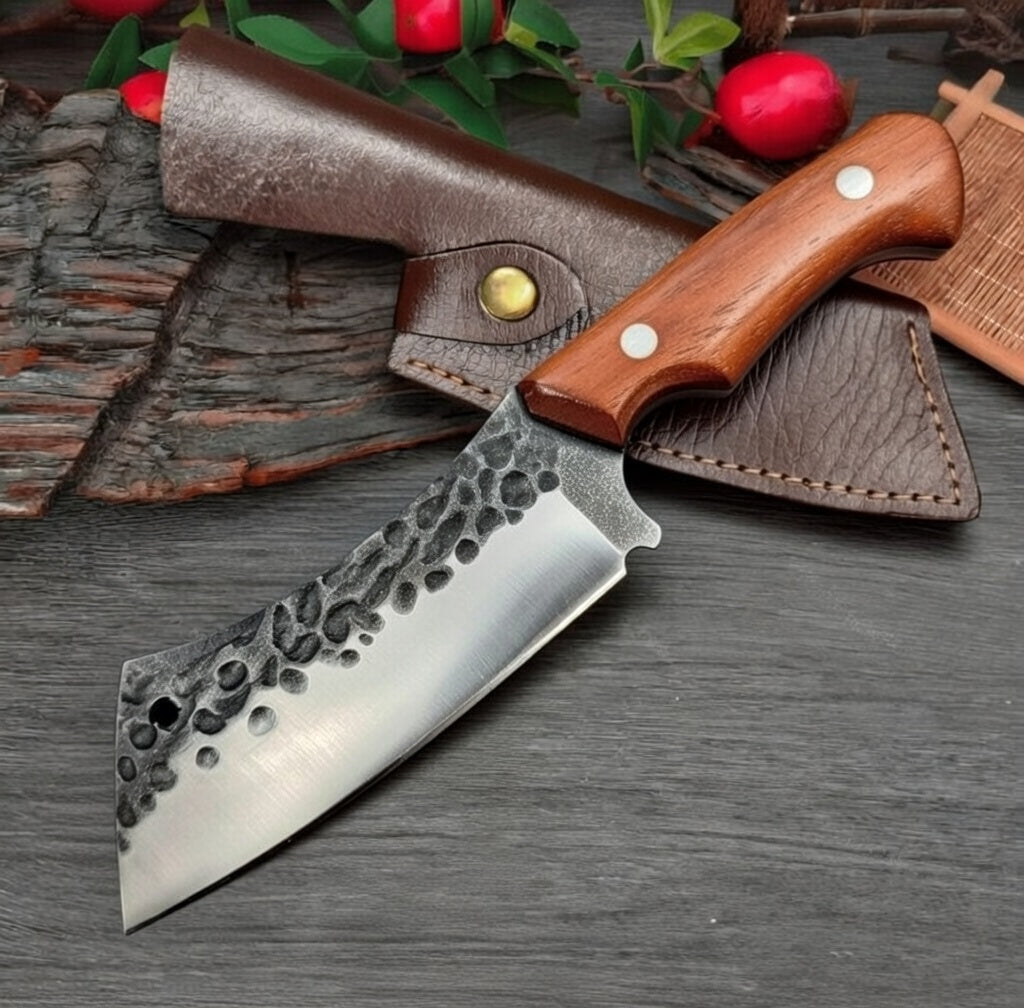 Faca Cutelo Robust Forjado Aço 5Cr15 com Bainha de Couro