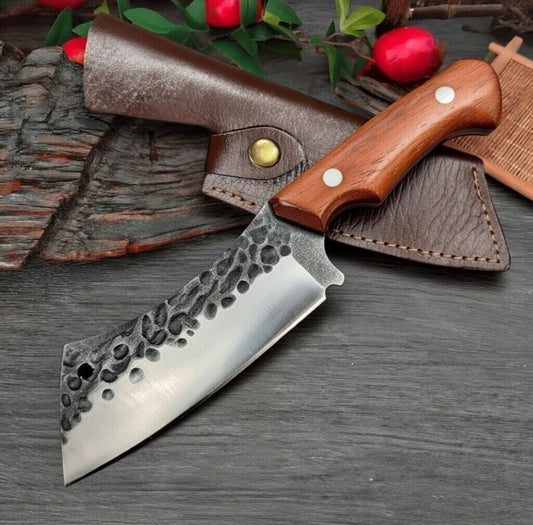 Faca Cutelo Robust Forjado Aço 5Cr15 com Bainha de Couro